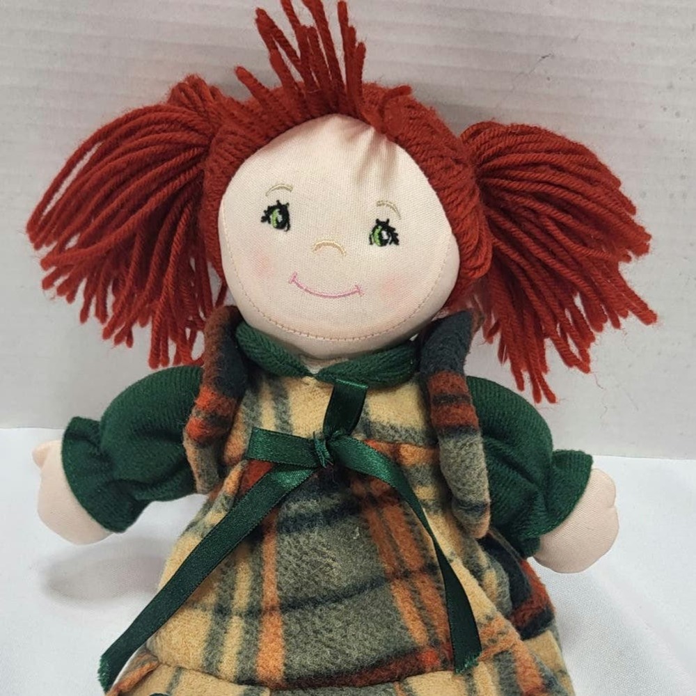 Irish Teed Doll Bridie Beag (Lucky) Redhead Pigtails Green Plaid Dress Plush Toy